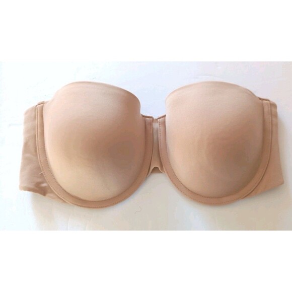 Spanx Bra Cha Cha Strapless Bra Size 32C Beige Grip Strips Satin NO STRAPS - Picture 2 of 7